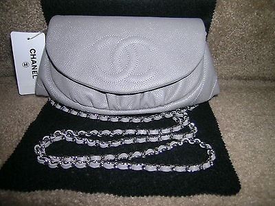   haft moon cross bag / clutch lt gray caviar leather NWT celebs adore