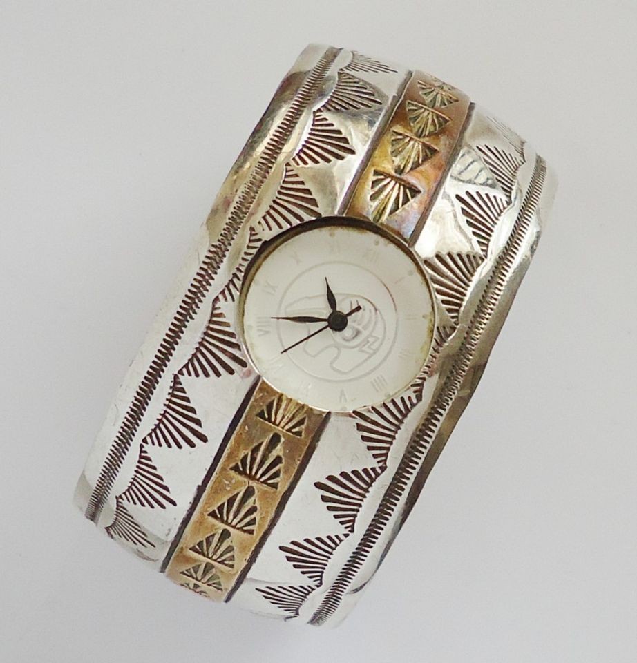 NAVAJO Ken & Mary Bill Stamped STERLING SILVER Watch Cuff Bracelet