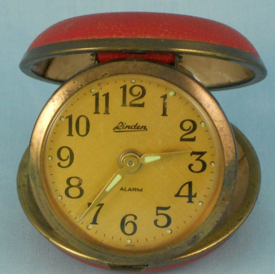 Vintage Linden Folding Alarm Clock Original Red Case For Repair/Back 