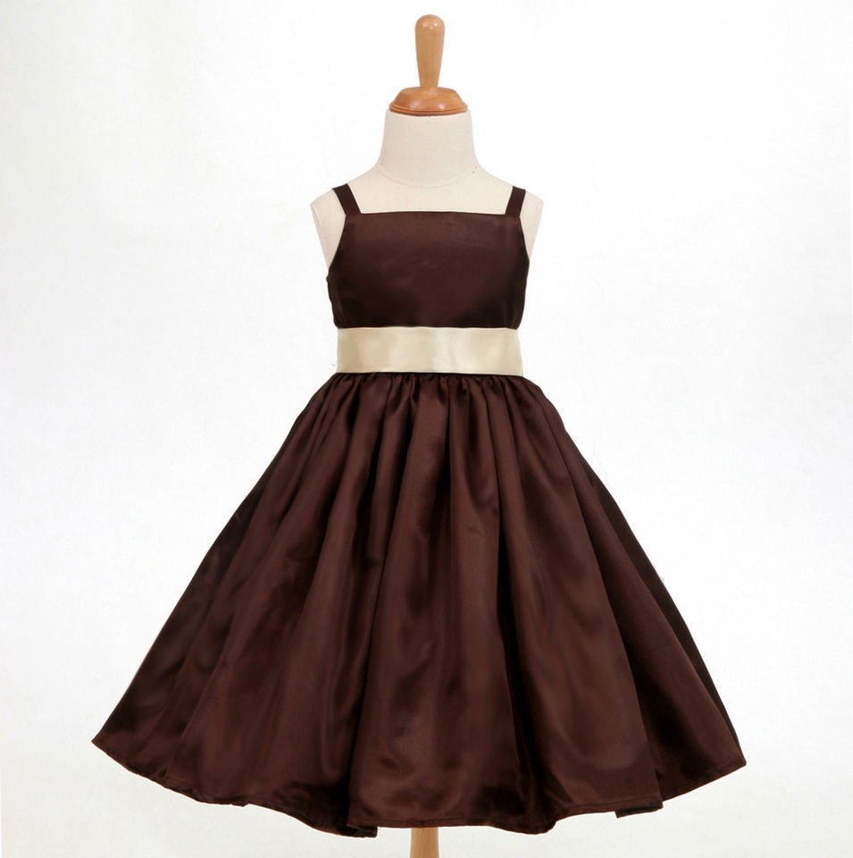 BROWN CHOCOLATE SPAGHETTI STRAPS BRIDESMAID FLOWER GIRL DRESS 18M 2 4 