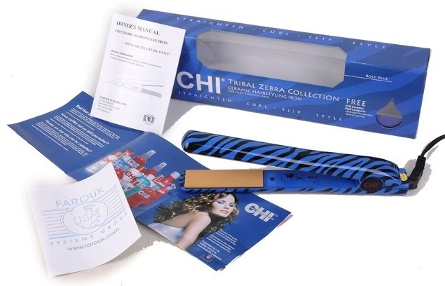 NEW Chi Tribal Zebra Ceramic 1 Hair Straightening Iron   BOLD BLUE