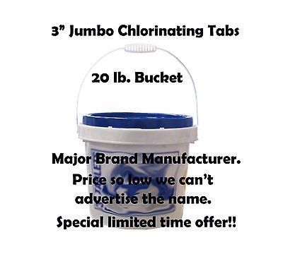 20 LB BUCKET CHLORINE POOL TABLETS 3 STRONGEST TABS 99% TRICHLOR 