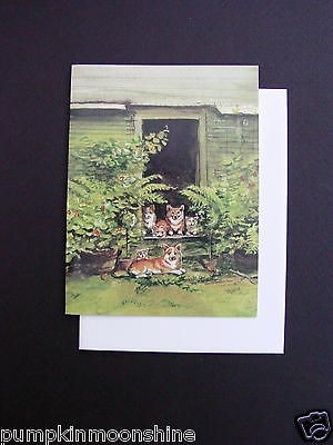 E812  Vintage Unused Tasha Tudor Xmas Greeting Card Corgi Dogs 