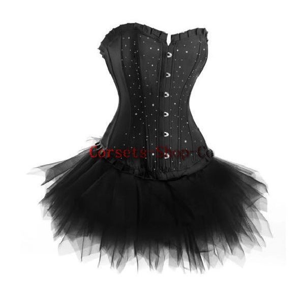   up Boned Rhinestones FANCY Corset DRESS Bustier with Mini TuTu Skirt