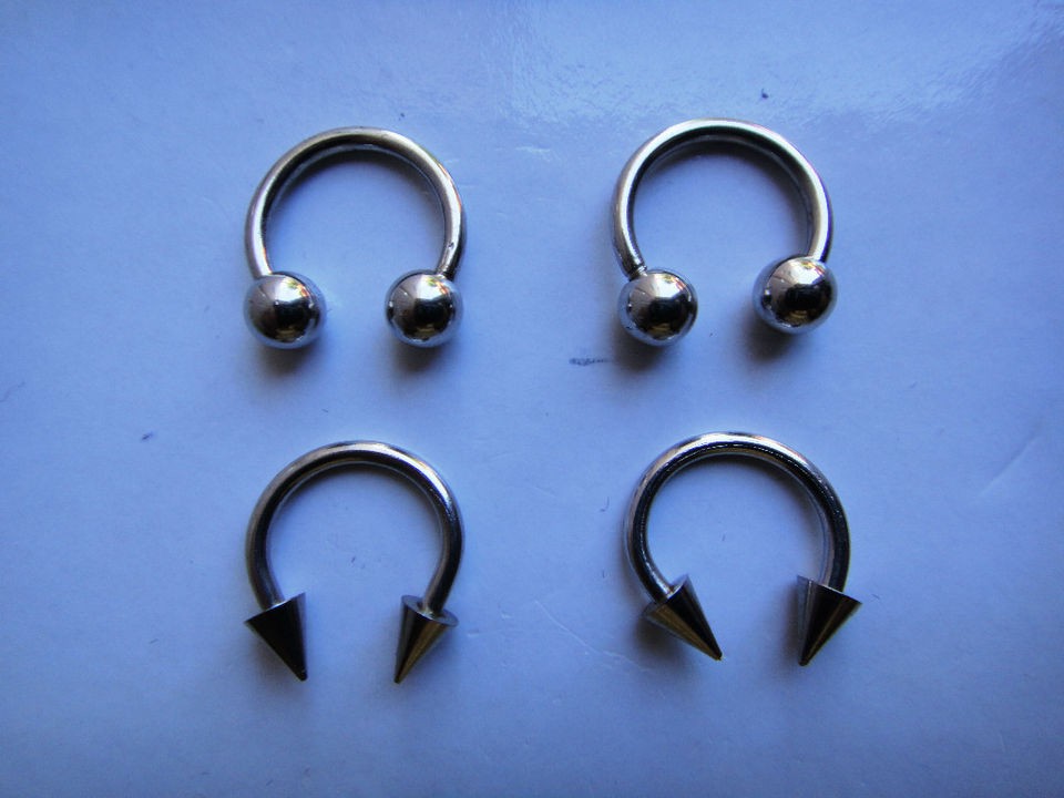 4pcs 14g 3/8,7/16 Steel Spike & Ball Horseshoes nipple nose eyebrow 