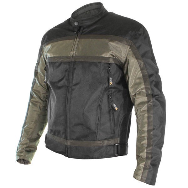 Mens Stealth Black/Green Gunmetal Armored Textile Jacket M 4X