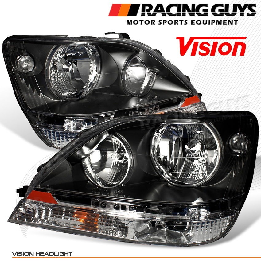 99 00 LEXUS RX300 REPLACEMENT HEADLIGHTS SET LEFT+RIGHT BLACK EURO 