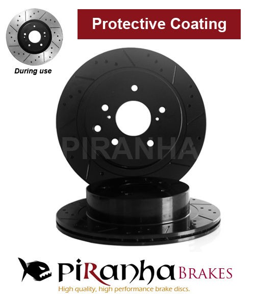 VW Polo GTi 1.8T 05/06 08/10 Front Brake Discs Piranha Black Dimpled 