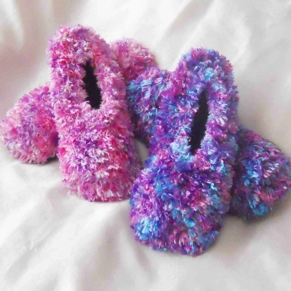 WOMEN FLUFFY FEATHER YARN SLIPPERS PINK PURPLE S M L