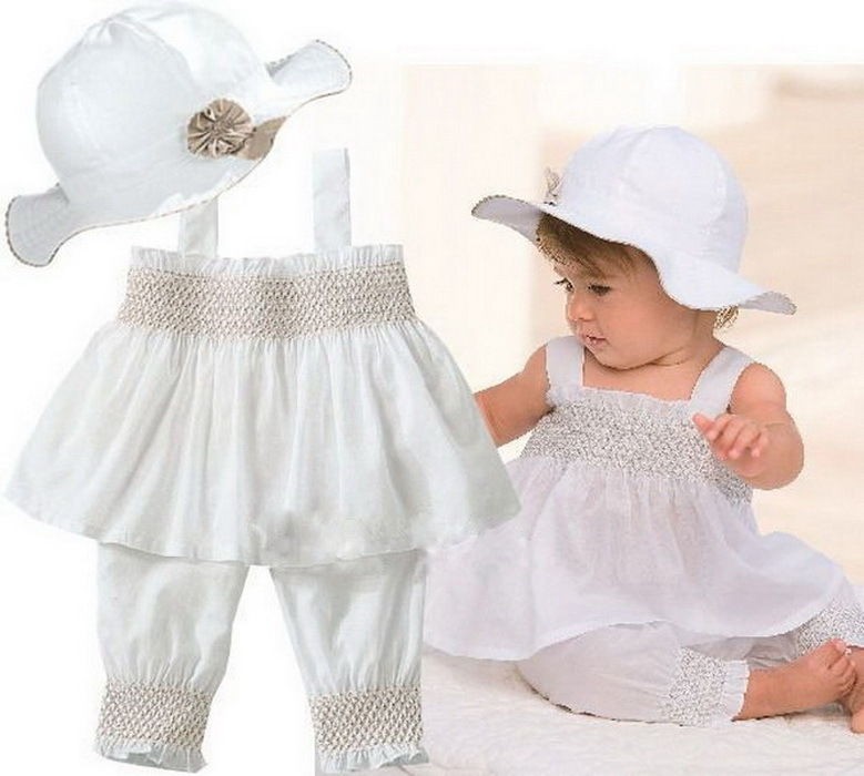NWT Girl Baby Ruffle Top+Pants+Hat Set 0 3Y Cotton 3 Pcs Outfit 