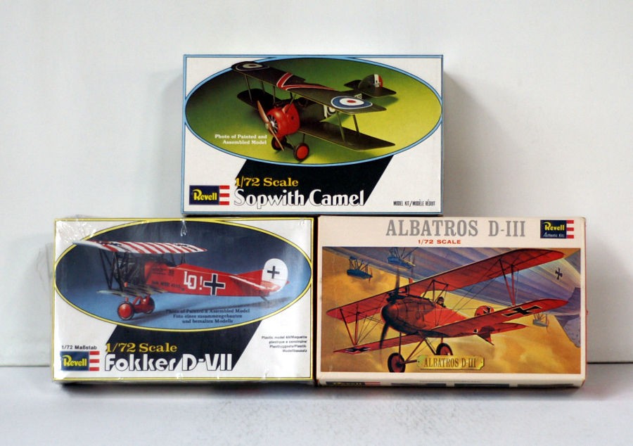 REVELL 3 MODEL KITS WW I AIRPLANES SOPWITH CAMEL FOKKER D VII ALBATROS 