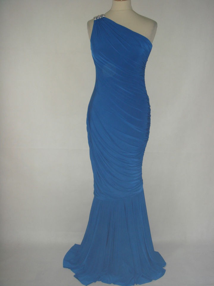 New with tags cobalt blue Grecian one shoulder mermaid fishtail dress 