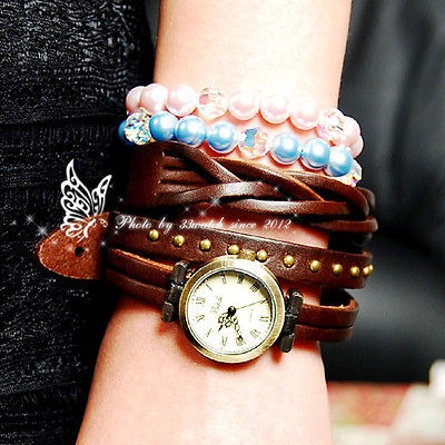   stylish genuine leather unique strap multicolor quartz woman watch