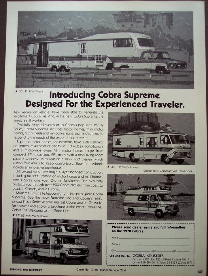 Cobra Supreme motor homes, mini motor homes, van conversions vintage 