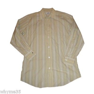 Hermes White Yellow Charcoal Stripe Dress Shirt Silver Tone Button on 