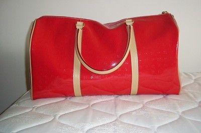 Arcadia Red Duffel Satchel Vernis Leather Tan Trim Large Speedy 