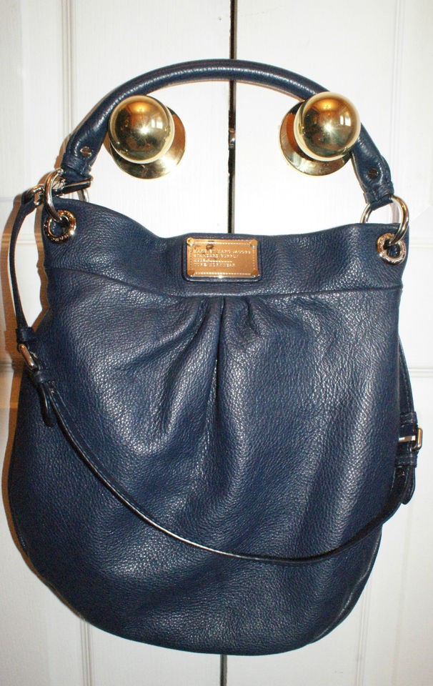 MARC JACOBS NAVY PEBBLE LEATHER CLASSIC Q HUGE HILLIER HOBO CROSSBODY 