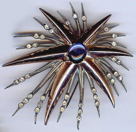   ROSENSTEIN FABULOUS VINTAGE STERLING RHINESTONE SHOOTING STAR FUR CLIP