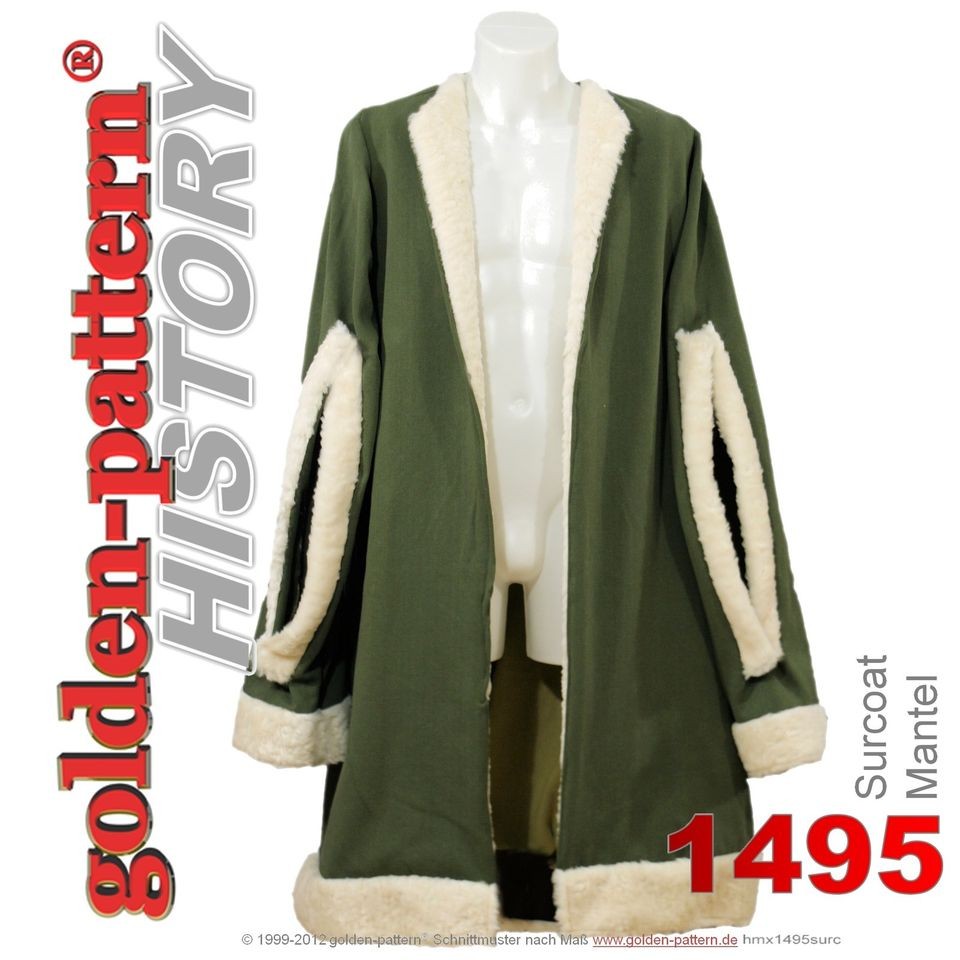   sewing pattern MEDIEVAL SURCOAT / CLOAK (ca. 1495) Men Boys sizes