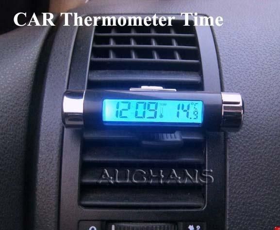 Car Dash Air Vent Mount Digital LCD Clock Thermometer Blue Backlight 