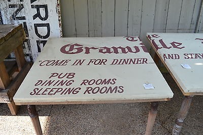 vintage table ornate wood legs granville inn metal sign garden square