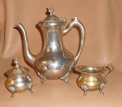 Vintage Tea Coffee Set 3 EPNS Pieces Server Covered Sugar Bowl Creamer