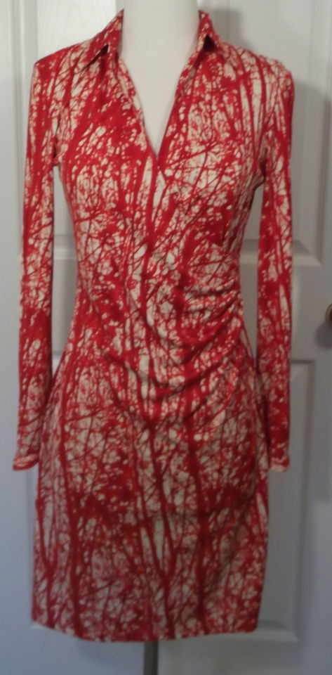 EUC MODA INTERNATIONAL Sexy Red Cream Versatile Dress Polyester 2 S XS