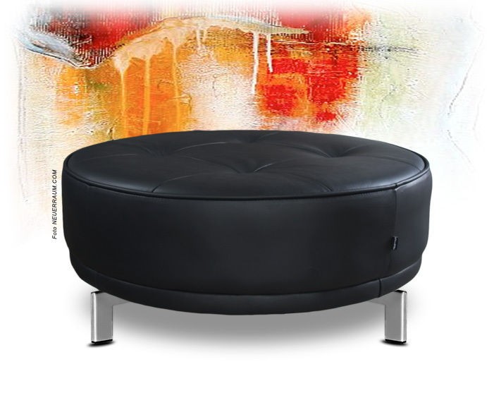 FINE LEATHER COFFEE TABLE OTTOMAN POUFFEE WHITE / BLACK