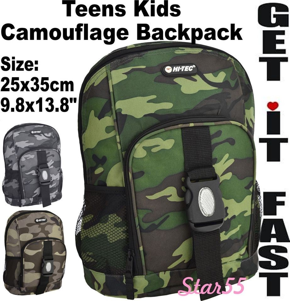 HI TEC Boys Teens Camouflage Camo Walking Fishing Travel School Bag 