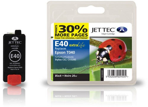 Compatible Jettec E40 Black Ink Cartridge for Stylus Printers