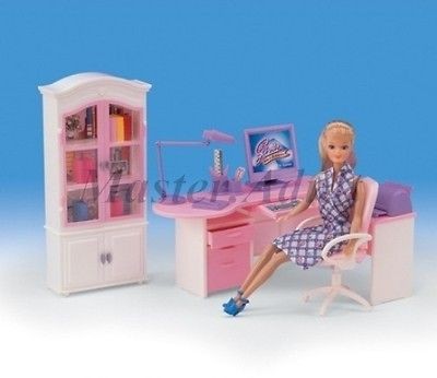   Office Set for Barbie Table,Chair,Book Cabinet,Computer,Printer,etc