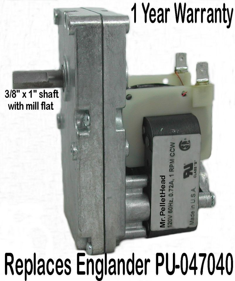 AUGER MOTOR for ENGLANDER PELLET STOVE   1 RPM CCW   Made in USA   PU 