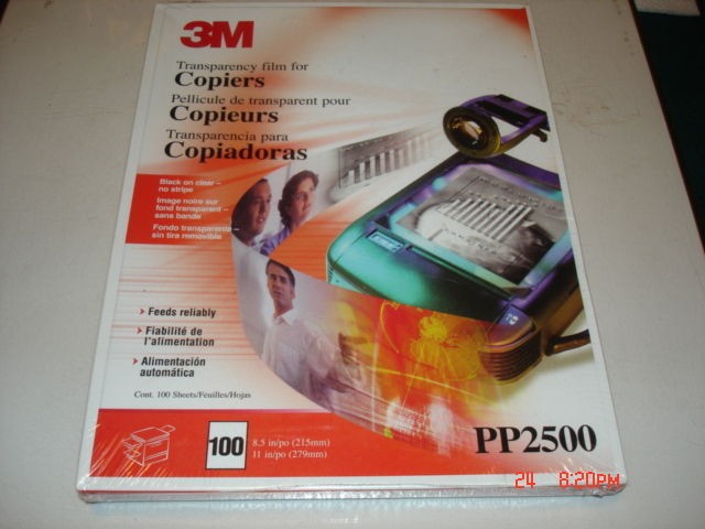 3M TRANSPARENCY FILM FOR COPIERS PP2500 New sealed box containing 100 