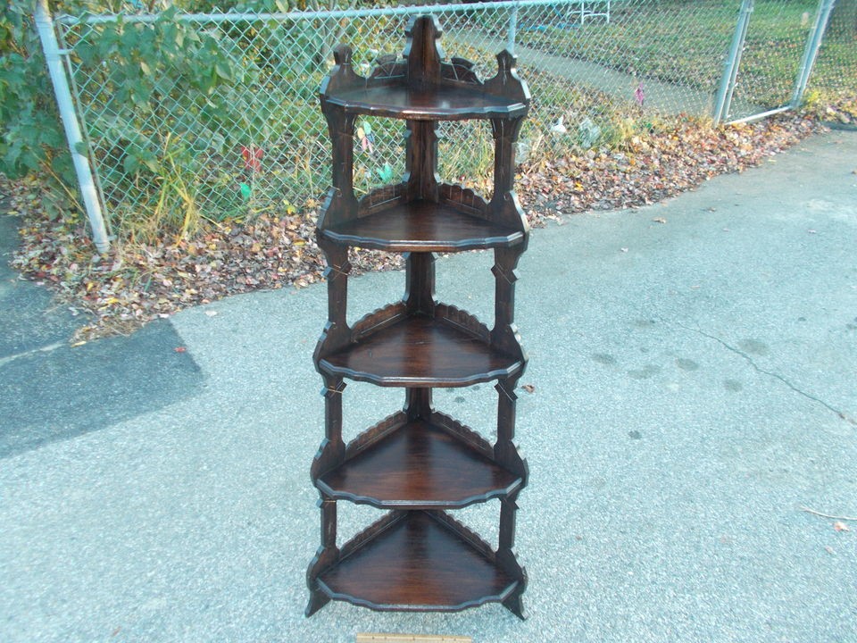   .58 VICTORIAN SOLID WALNUT 5 TIER ETAGERE CORNER SHELF,NO RESER​VE