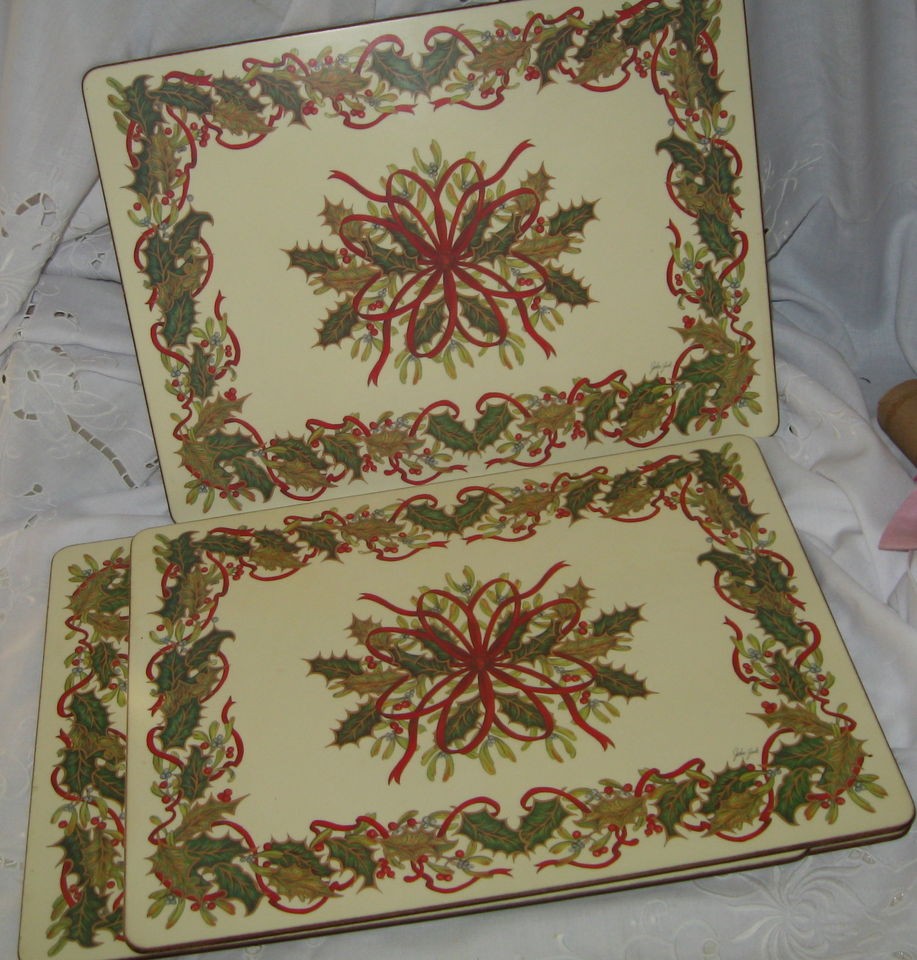 Set 4 Pimpernel Christmas Holly & Garland Ribbon Placemats