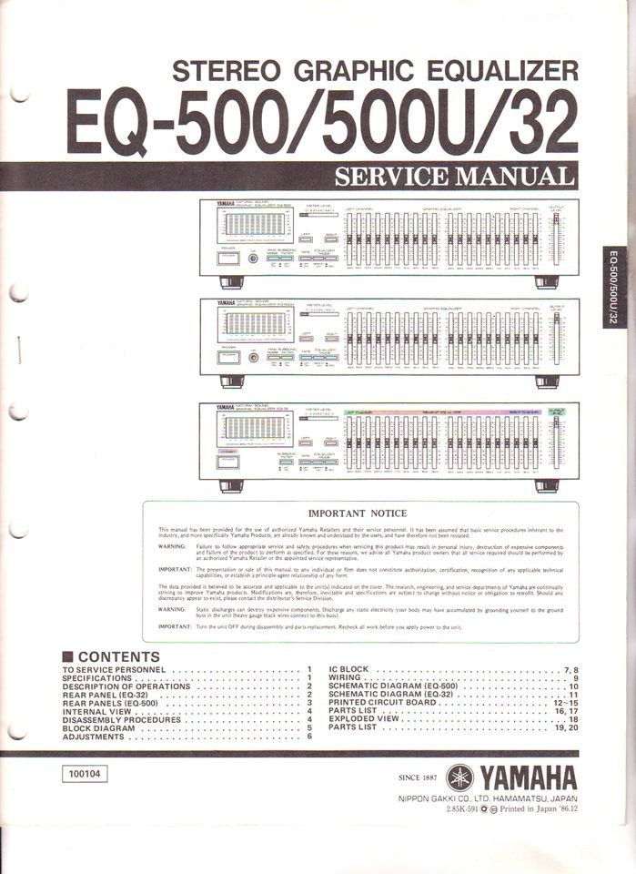 Yamaha ORIGINAL Service Manual EQ 500 EQ500U EQ 32 FREE USA SHIPPING