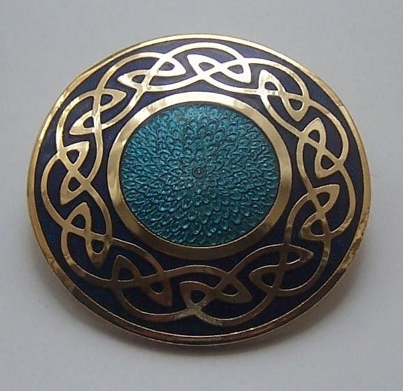 22K GOLD PLATED CELTIC BROOCH FINE ENAMEL HANDCRAFTED