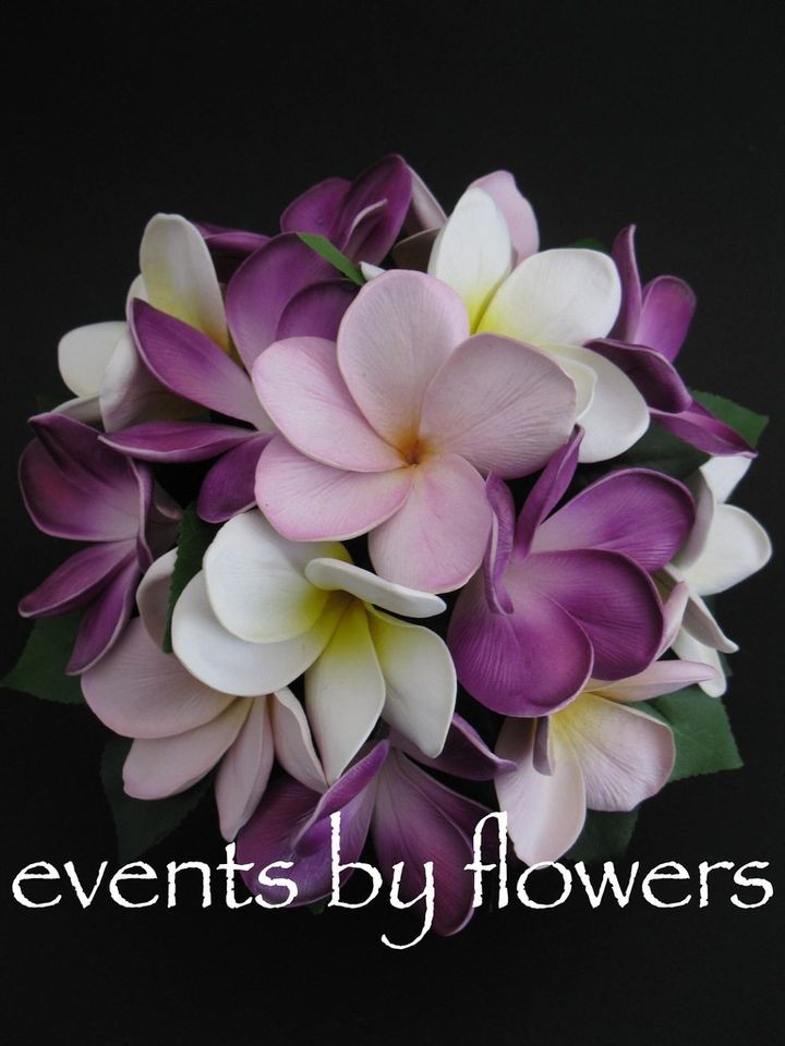 REAL TOUCH FRANGIPANI PLUMERIA PURPLE WHITE PINK WEDDING POSY BRIDE 