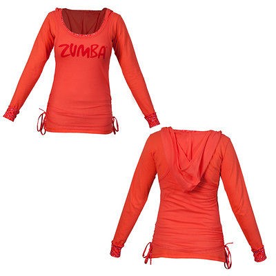 NEW Zumba Gazer Mesh Layered Hoodie Long Sleeve Orange S