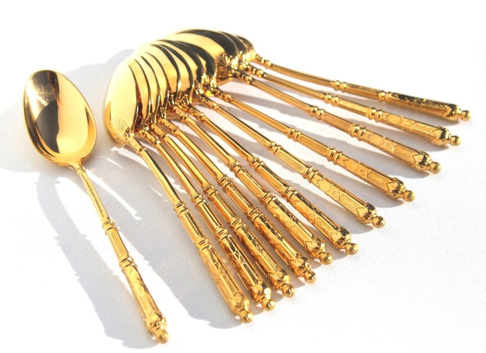 SFAM Volga Gold plated Coffee Spoons Set of 12 Chambly French Silver