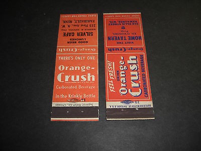 Vintage Orange Crush Matchcovers Set Of 2 Kewaunee Wis. & Faribault 