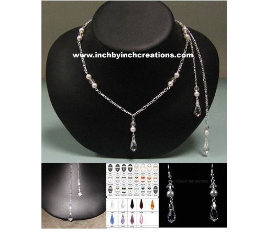   Swarovski Pearl Crystal Lariat Open Back Dress Tear Drop Necklace