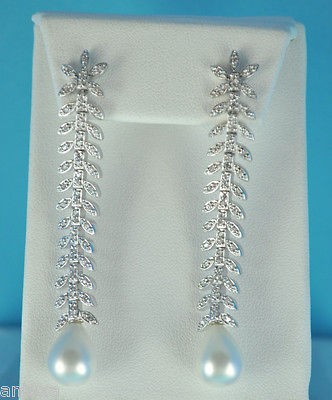 STERLING SILVER/CUBIC ZIRCONIA DANGLING MALLORCA PEARL EARRINGS