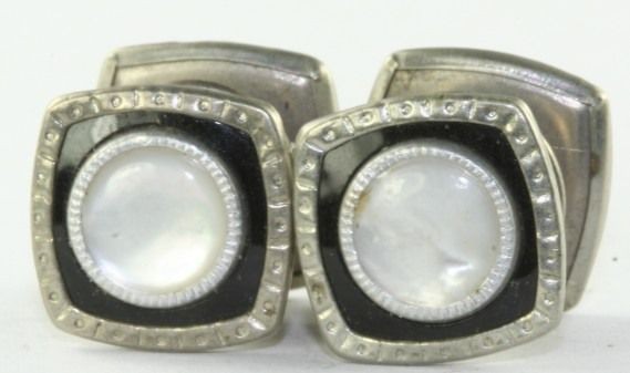   ANTIQUE 1920S SNAP LINK BRAND BLACK CELLULOID MOP CUFFLINKS CUFF