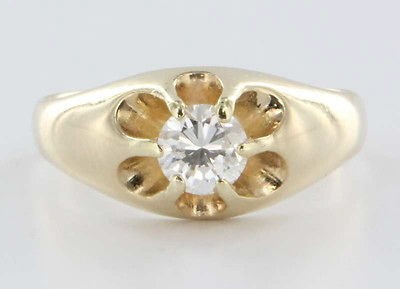 Antique Art Deco 14k Yellow Gold Diamond Tulip Mens Ring Jewelry Pre 