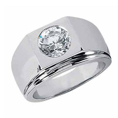 CT Carat Round Diamond Solitaire Mens Ring ECL EW EHS 14K White Gold 