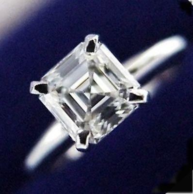   WHITE GOLD 1 ct ASSCHER CUT SOLITAIRE MAN MADE DIAMOND ENGAGEMENT RING