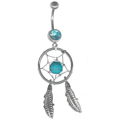   Gem Dream Catcher Dangle Belly Navel Barbell Button Bar Ring Body Art