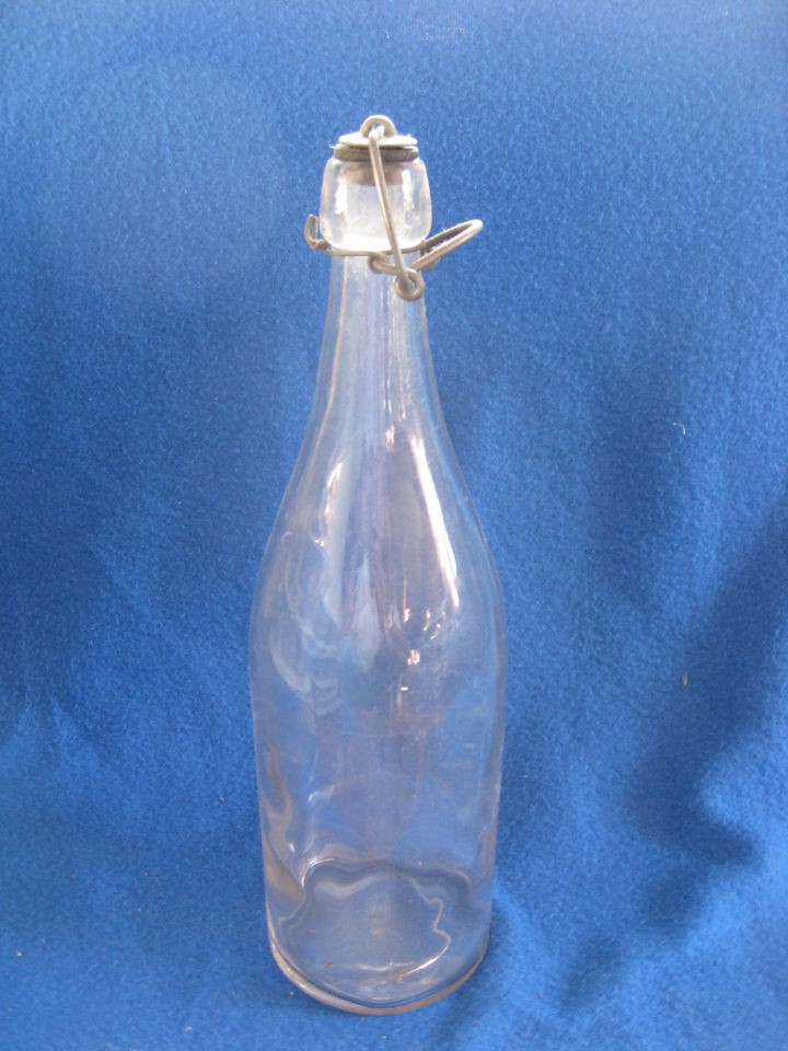 VINTAGE CLEAR GLASS BEER MEDICINE BOTTLE WITH WIRE GE STOPPER CO PHILA