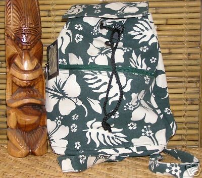 NIP Green & White Hawaii Floral Canvas Drawstring BackPack